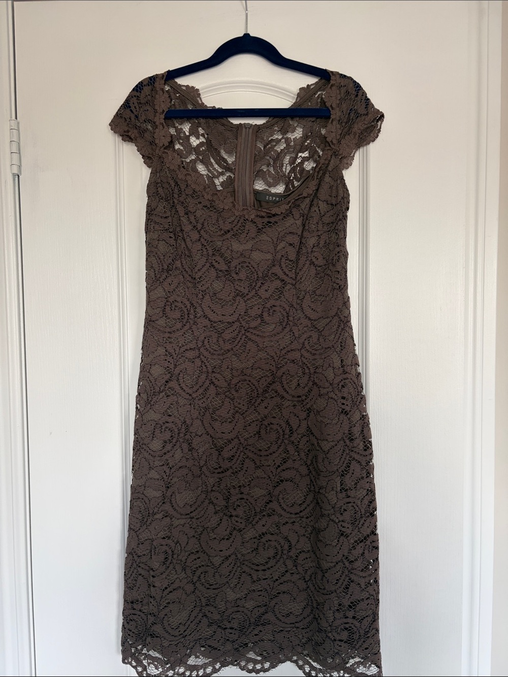 Esprit Brown Lace Cap-Sleeve Midi Dress